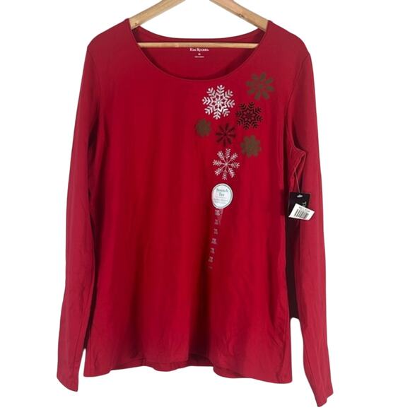 NWT Kim Rogers Long Sleeve Top Womens XL Red Snowflake Holiday Christmas Winter - Picture 1 of 5